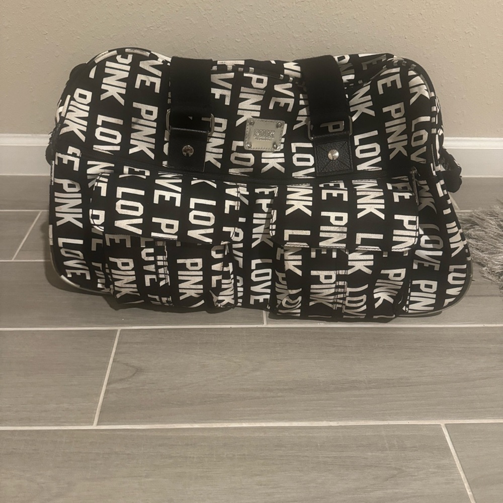 PINK Victoria's Secret Monochrome duffel bag with wheels